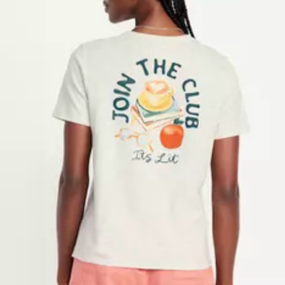 Old Navy Cream Logo Tee Join The Club Book Club Size Large